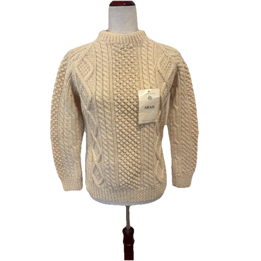 Vtg Purple‎ Heather Hand Loomed Wool Sweater Gap of Dunloe Ireland Aran Sz S 36"